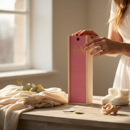 Mum, Dad, Baby - Personalise - Bespoke Bottle Box - Choose from 10 Designs - 6 Colours - Wood and Acrylic