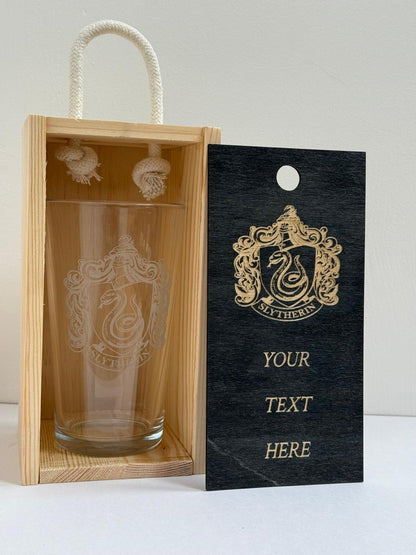 Slytherin Shield - Harry Potter - Engraved Pint Glass - Presentation Box