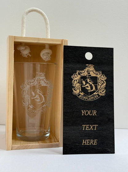 Hufflepuff Shield - Harry Potter - Engraved Pint Glass - Presentation Box