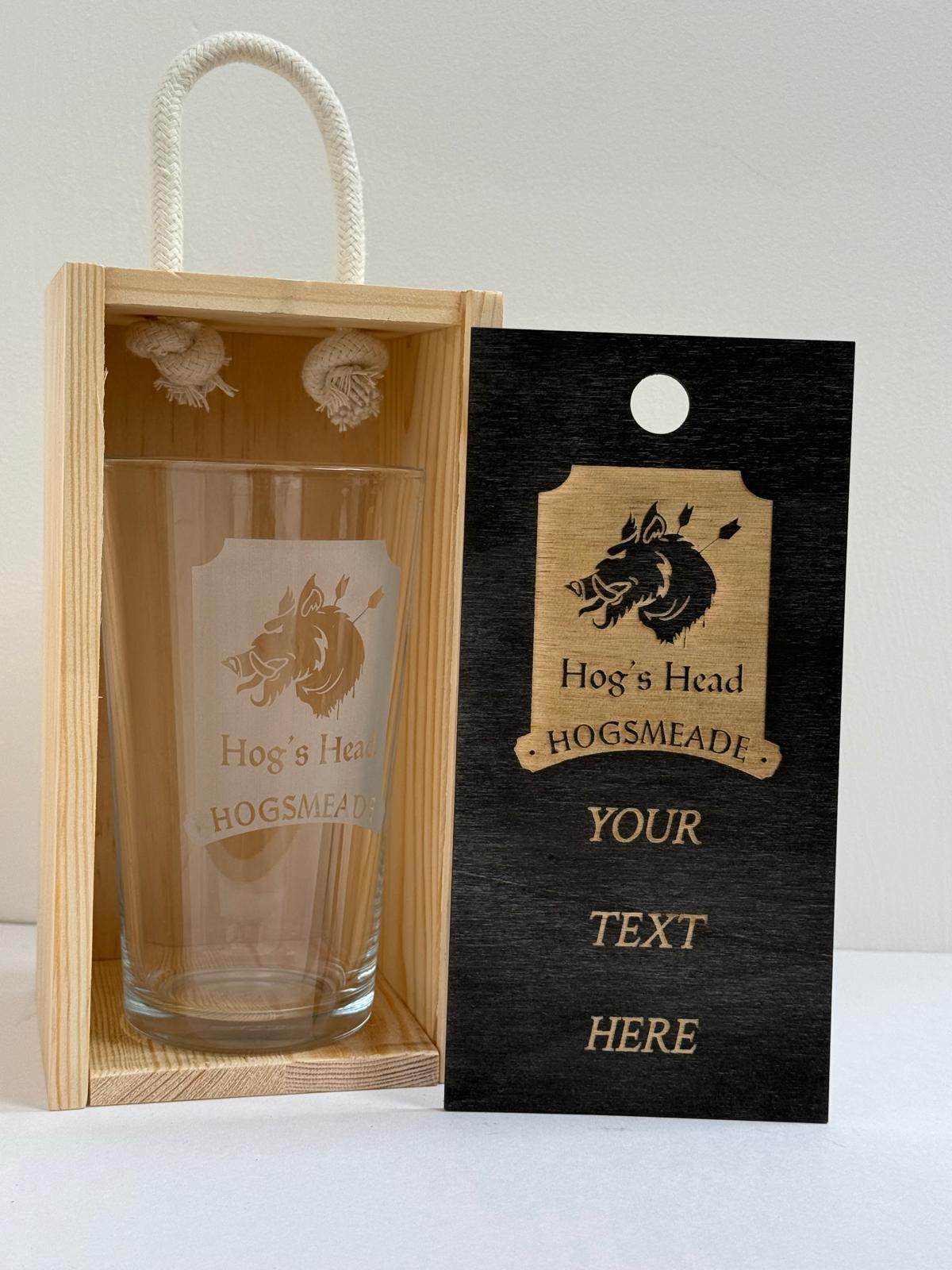 Hogs Head - Pub Sign - Harry Potter - Engraved Pint Glass - Presentation Box