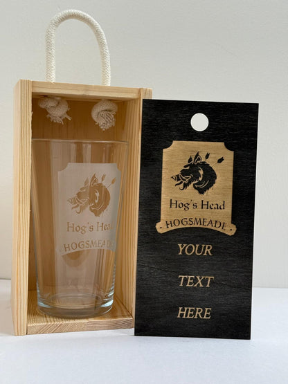 Hogs Head - Pub Sign - Harry Potter - Engraved Pint Glass - Presentation Box