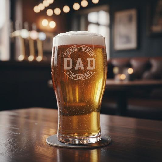 Fathers Day - Man, Myth Legend, DAD - Engraved Pint Glass - Presentation Box