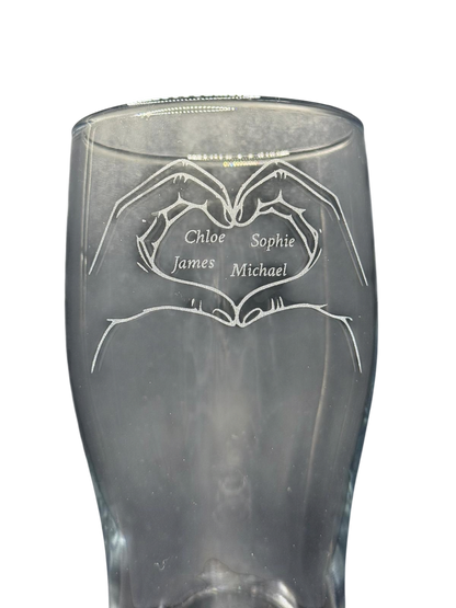 Personalised - Fathers Day - Hand Heart - Engraved Pint Glass - Presentation Box