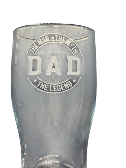Fathers Day - Man, Myth Legend, DAD - Engraved Pint Glass - Presentation Box