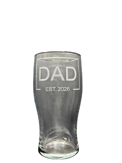 Fathers Day - DAD EST - Engraved Pint Glass - Presentation Box
