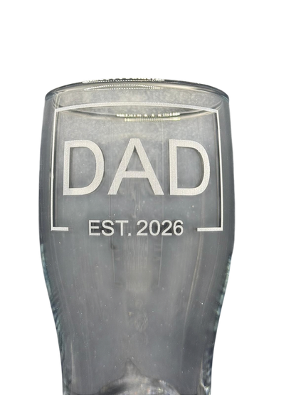 Fathers Day - DAD EST - Engraved Pint Glass - Presentation Box