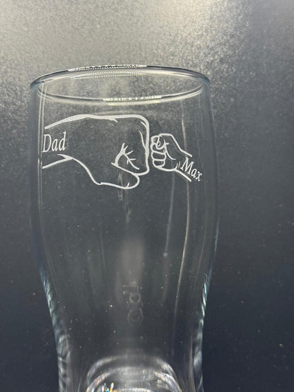 Personalised - Fathers Day - Fist Bump - Engraved Pint Glass - Presentation Box