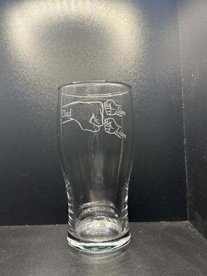 Personalised - Fathers Day - Fist Bump - Engraved Pint Glass - Presentation Box
