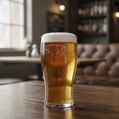 Personalised - Fathers Day - Fist Bump - Engraved Pint Glass - Presentation Box