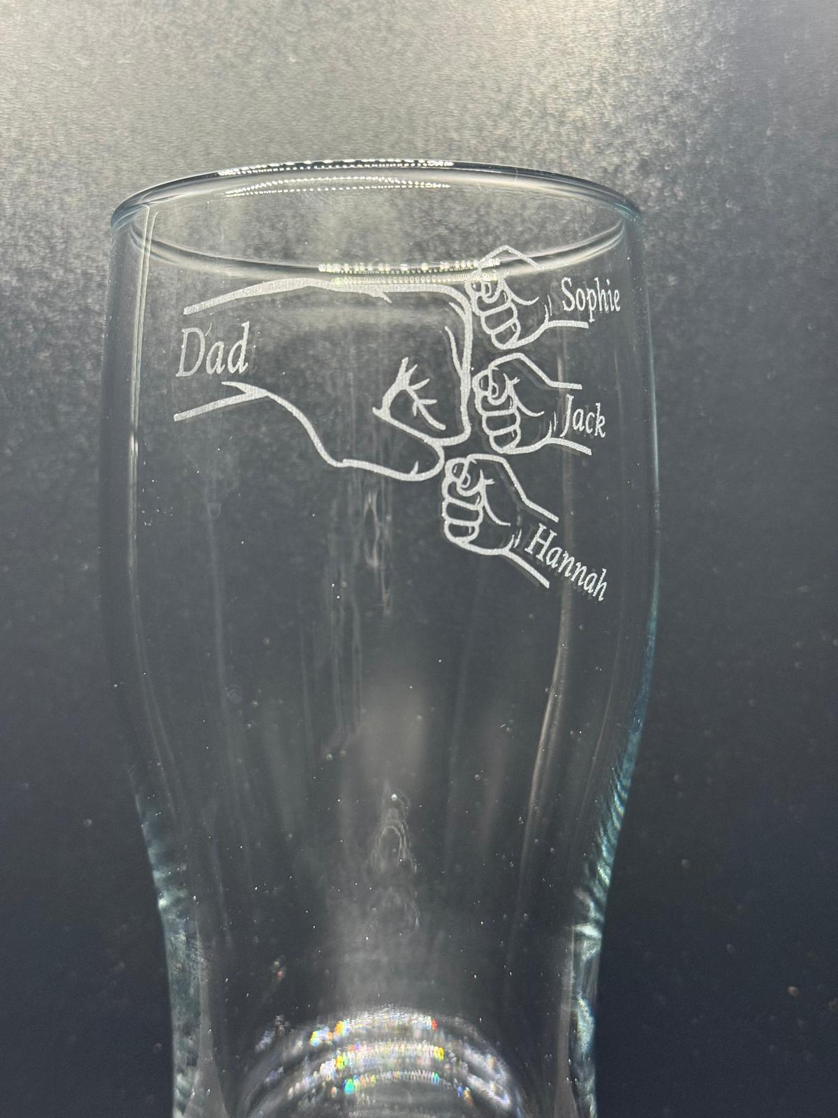 Personalised - Fathers Day - Fist Bump - Engraved Pint Glass - Presentation Box