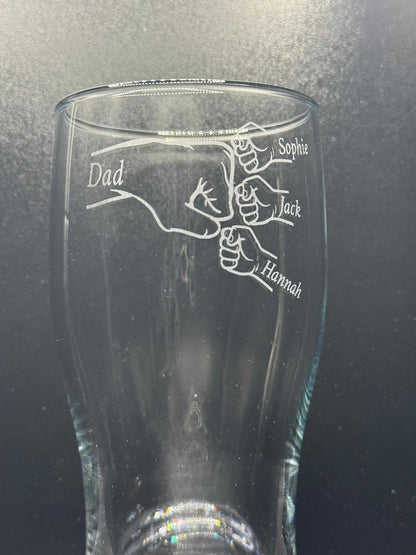 Personalised - Fathers Day - Fist Bump - Engraved Pint Glass - Presentation Box
