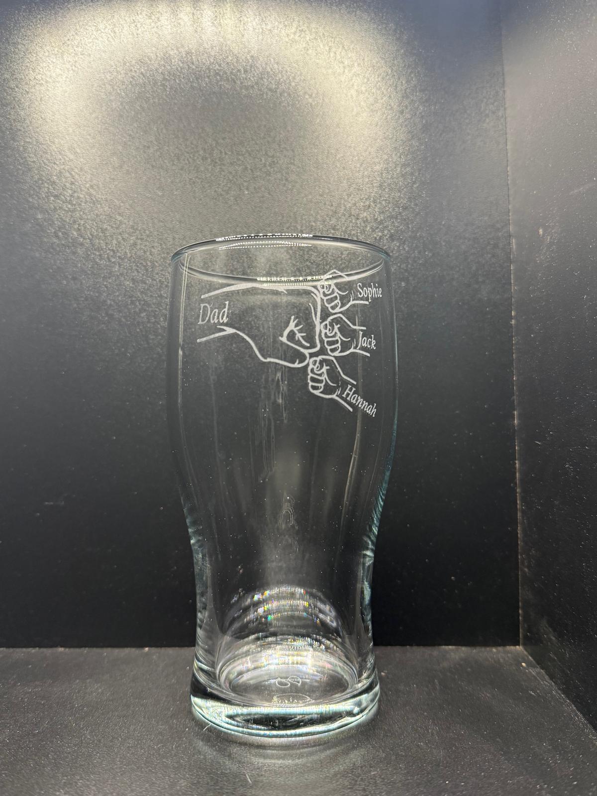 Personalised - Fathers Day - Fist Bump - Engraved Pint Glass - Presentation Box