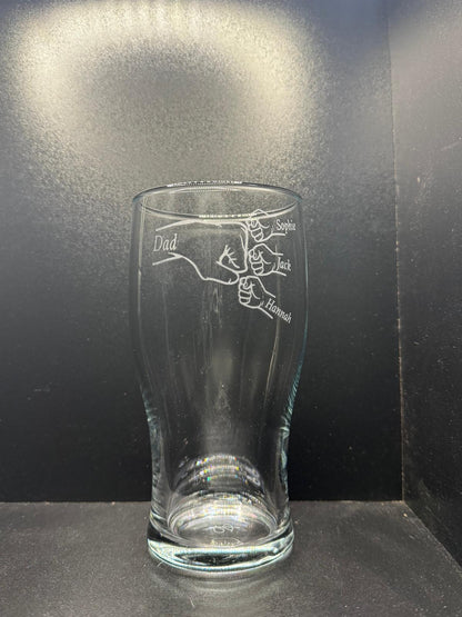 Personalised - Fathers Day - Fist Bump - Engraved Pint Glass - Presentation Box