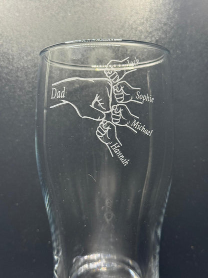 Personalised - Fathers Day - Fist Bump - Engraved Pint Glass - Presentation Box