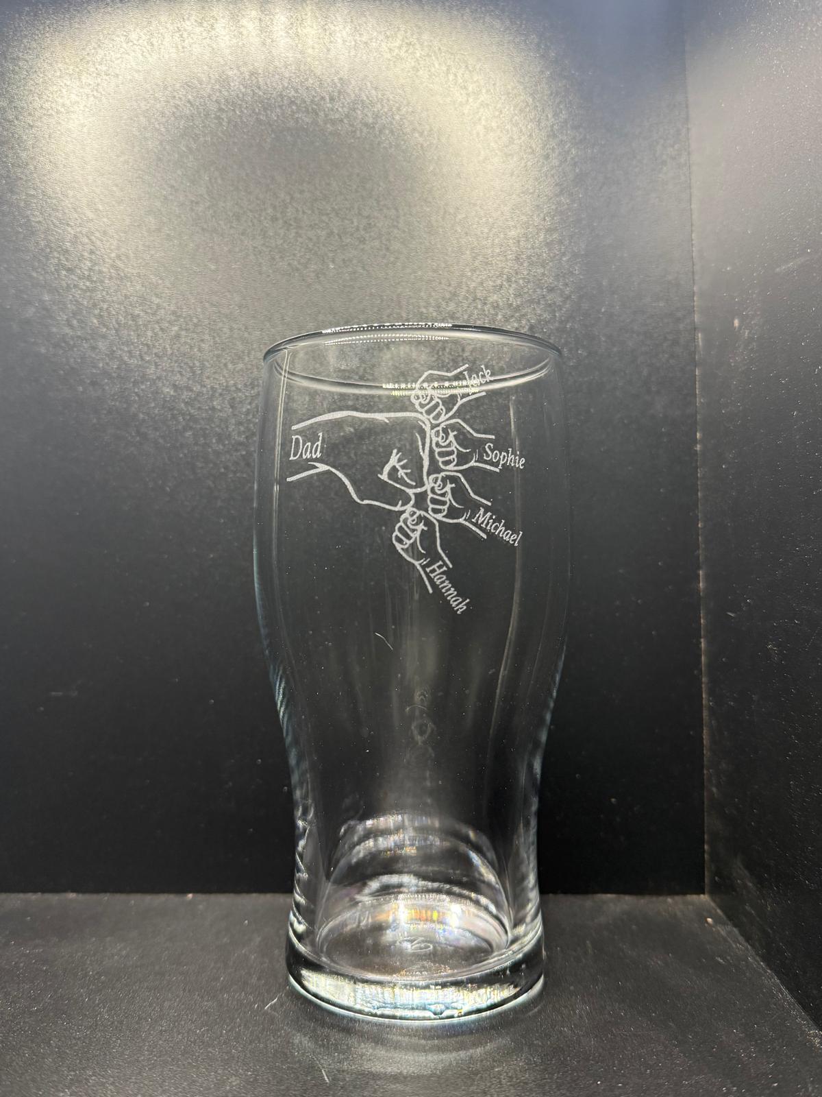 Personalised - Fathers Day - Fist Bump - Engraved Pint Glass - Presentation Box