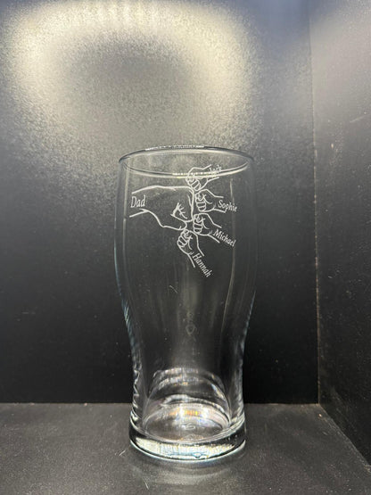 Personalised - Fathers Day - Fist Bump - Engraved Pint Glass - Presentation Box