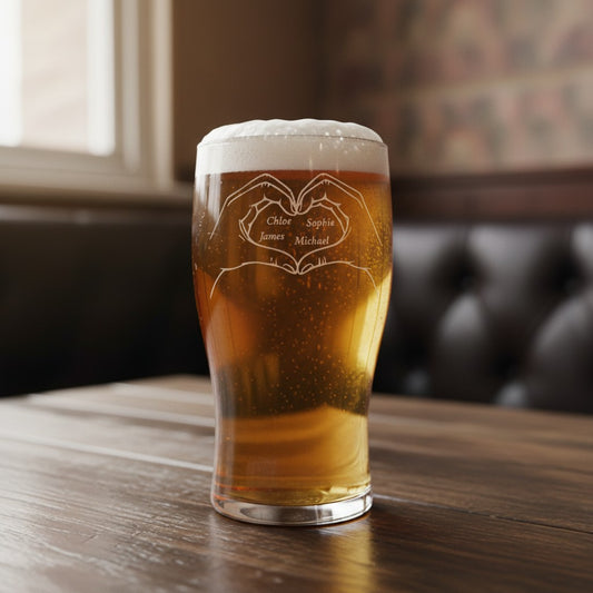 Personalised - Fathers Day - Hand Heart - Engraved Pint Glass - Presentation Box