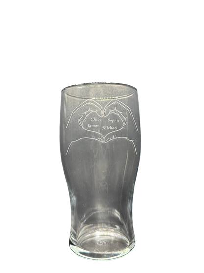 Personalised - Fathers Day - Hand Heart - Engraved Pint Glass - Presentation Box