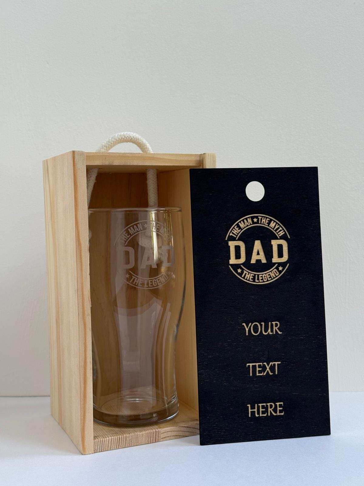 Fathers Day - Man, Myth Legend, DAD - Engraved Pint Glass - Presentation Box