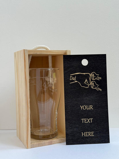 Personalised - Fathers Day - Fist Bump - Engraved Pint Glass - Presentation Box