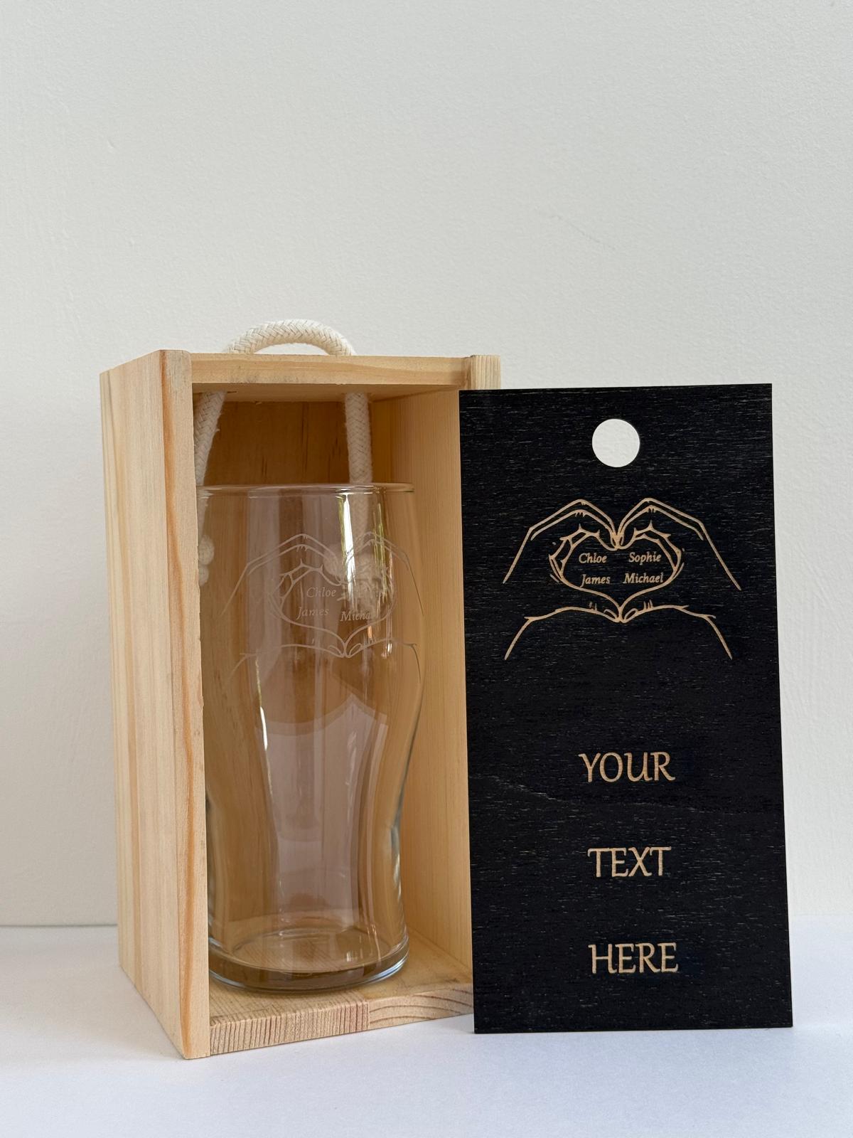 Personalised - Fathers Day - Hand Heart - Engraved Pint Glass - Presentation Box