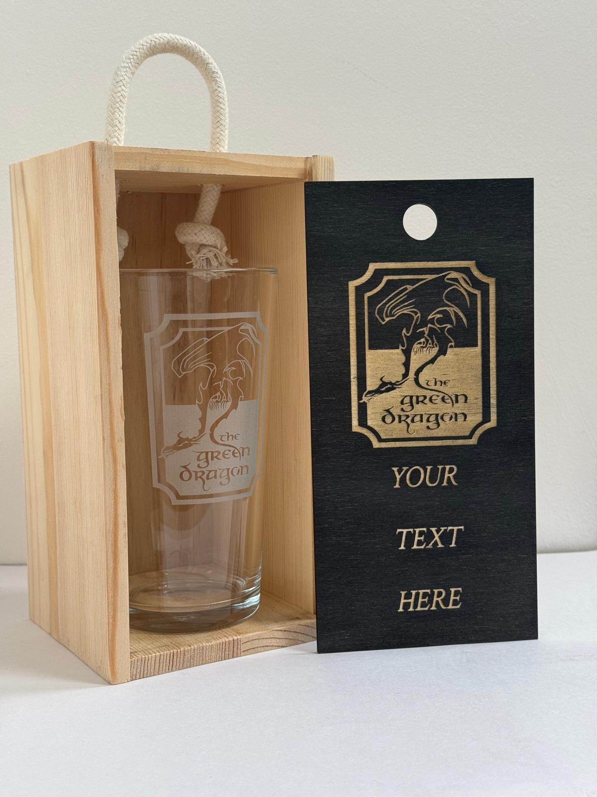 Green Dragon - Engraved Pint Glass - Presentation Box
