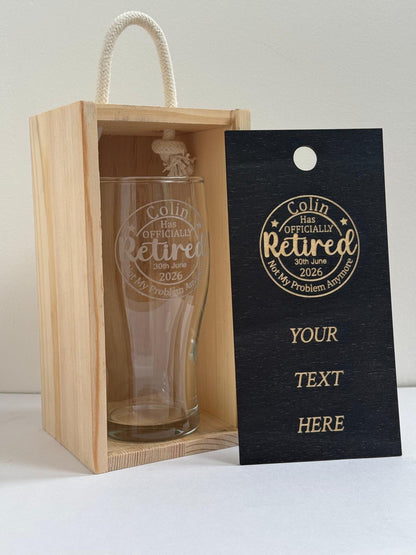 Personalised - Engraved Retirement Pint Glass - Presentation Box