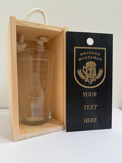 Drunken Huntsman Inn - Elder Scrolls Themed - Engraved Pint Glass - Presentation Box