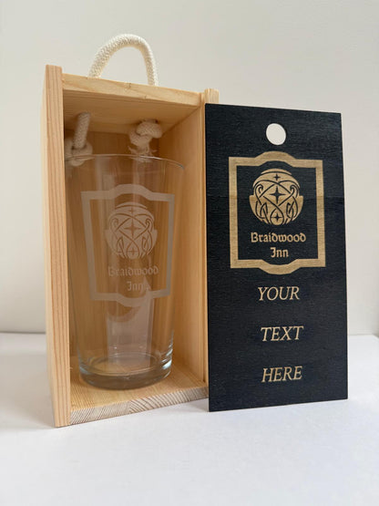 Braidwood Inn - Elder Scrolls Themed - Engraved Pint Glass - Presentation Box