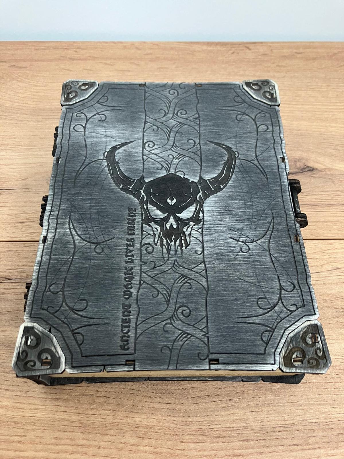 Engraved Wooden Book Box with integrated hinge