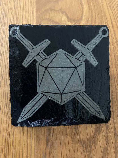 Set of 6 with Stand - DnD inspired slate coasters - 100mm x 100mm