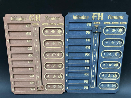 Gloomhaven - Frosthaven - Jaws of the Lion - Initiative and Element Tracker Combo and optional Character Tags