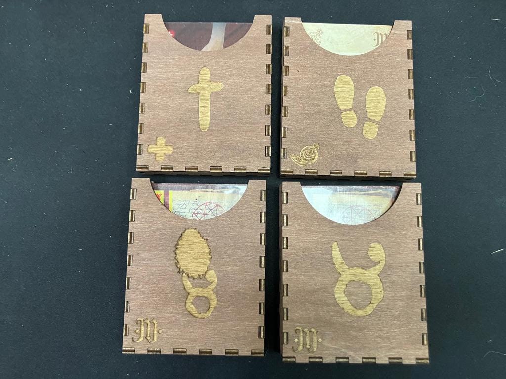 Among Cultists Kickstarter + expansions - Board Game inserts - Sleeved - with no lid lift.