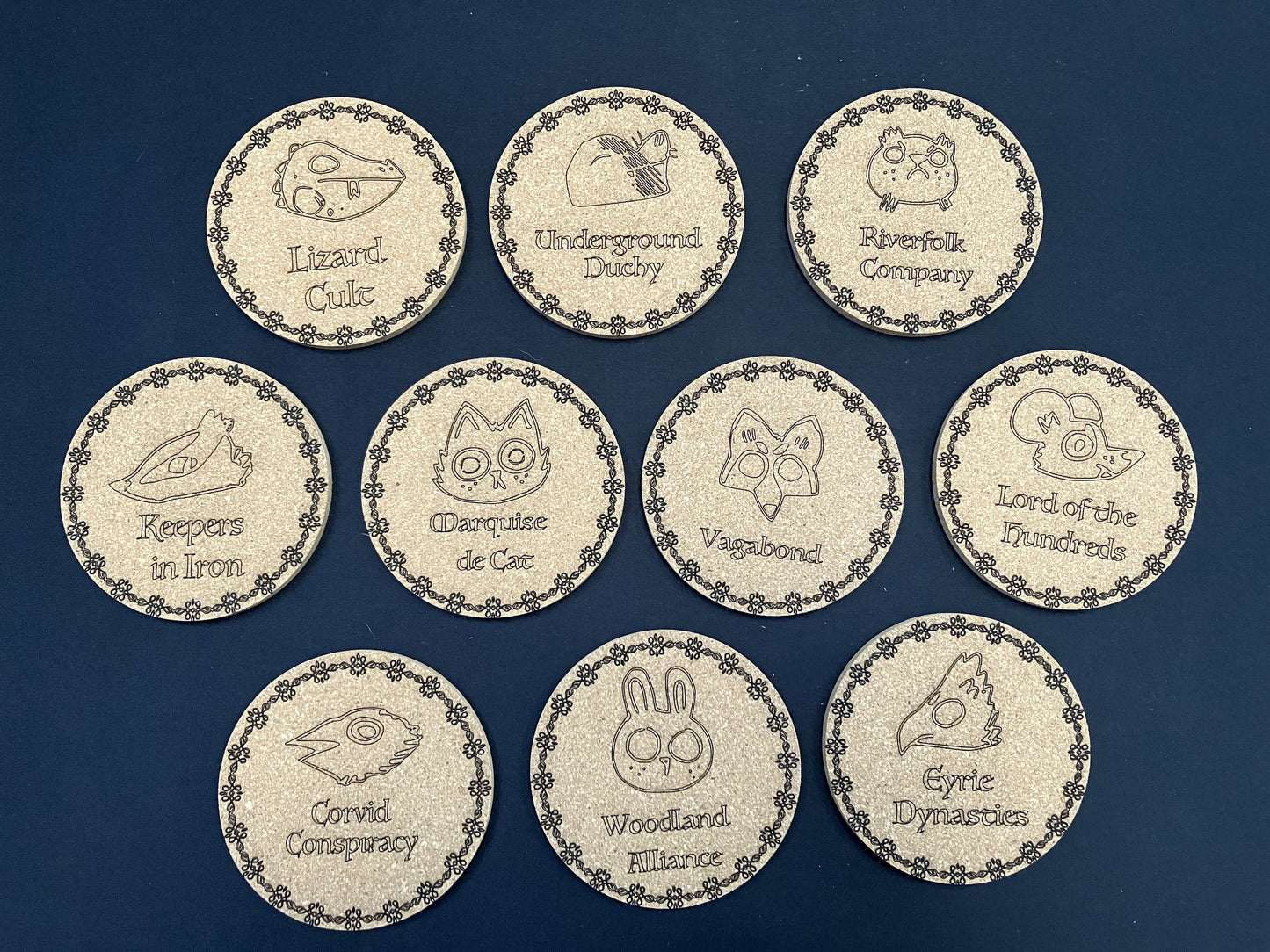 10 x Root theme Coasters and Box