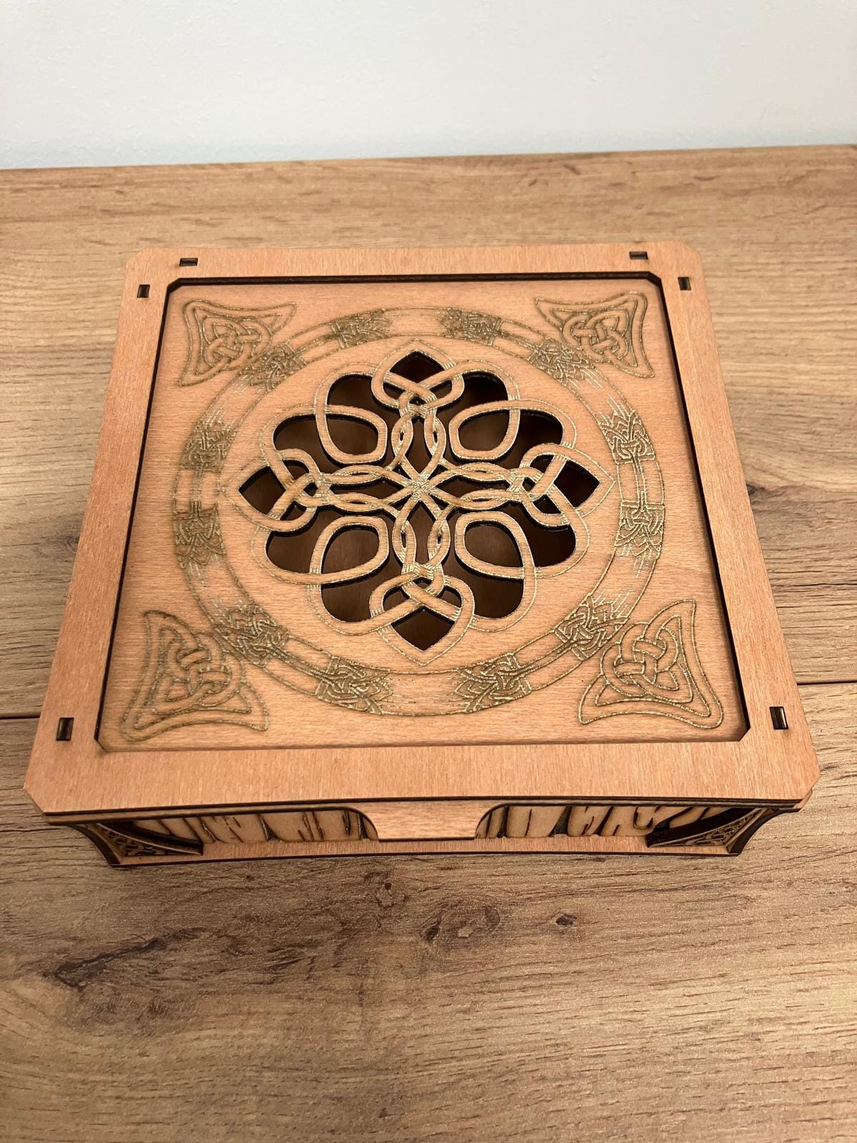 Wooden Celtic inspired sliding lid box