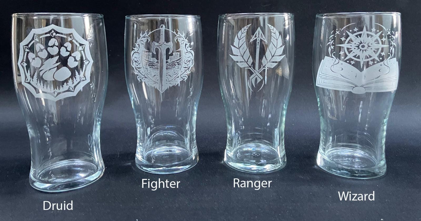 Engraved DnD Character  Pint Glasses choose from 12 designs