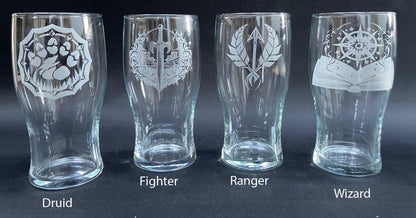 Engraved DnD Character  Pint Glasses choose from 12 designs