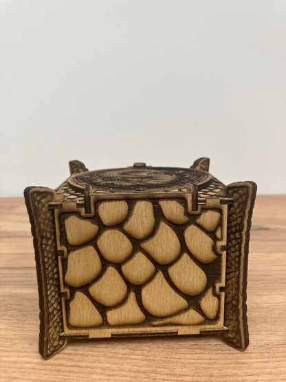 Wooden Dragon Box with integrated hinge and dragon scales engraving