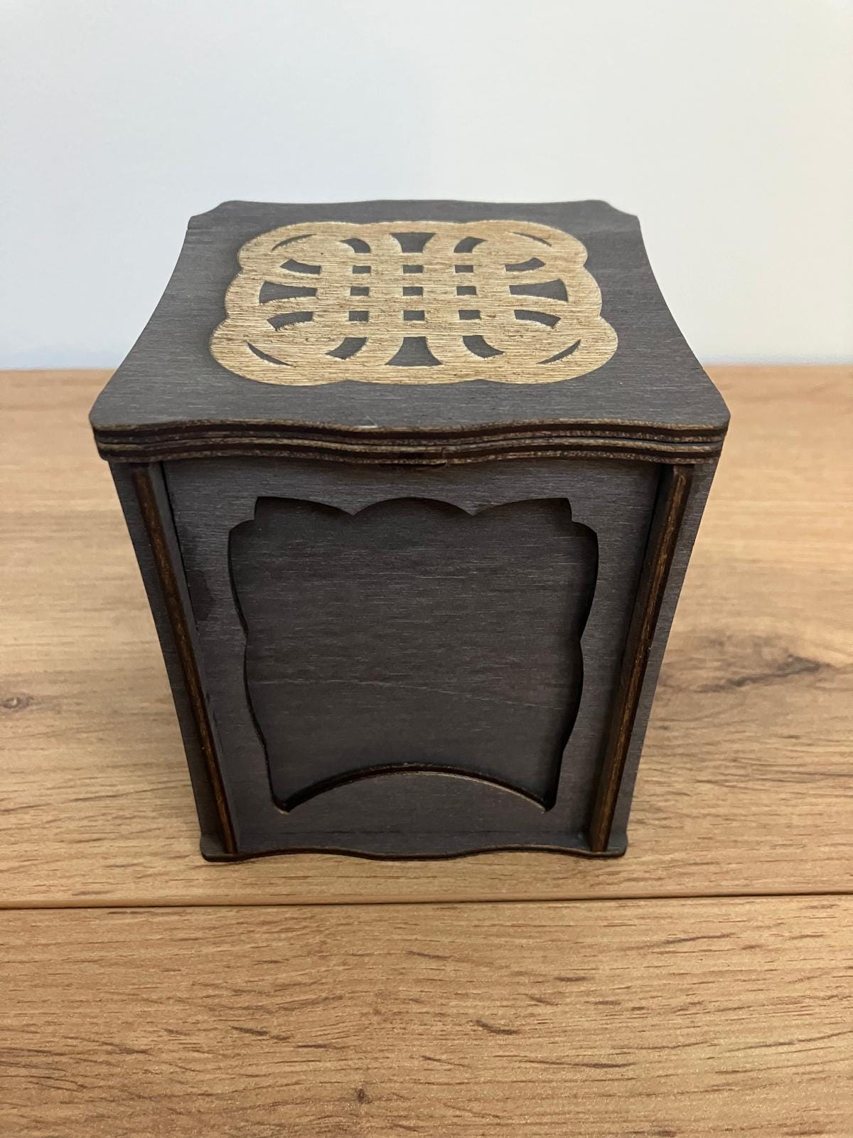 Wooden Framed Deck Box with integrated wooden hinges and magnetic latch