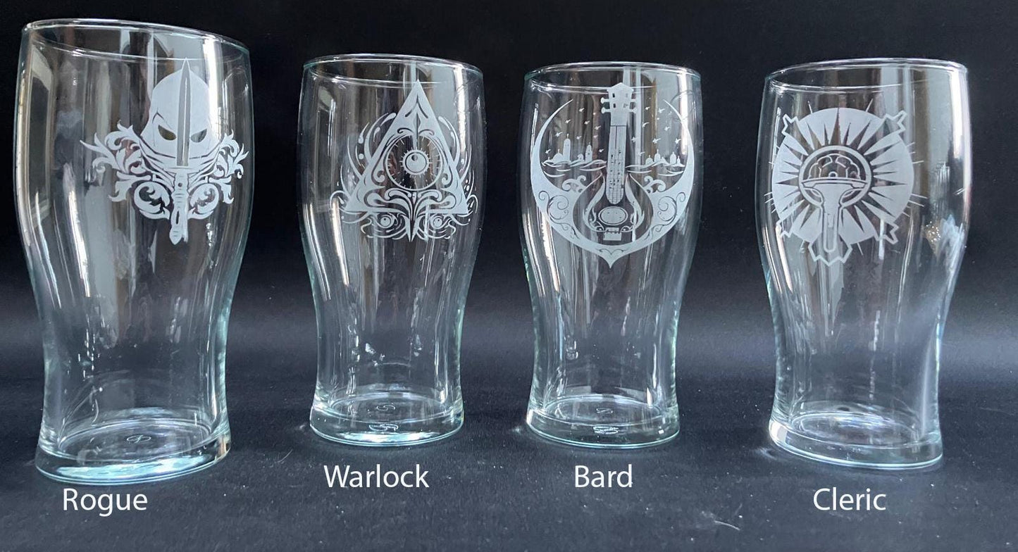 Engraved DnD Character  Pint Glasses choose from 12 designs