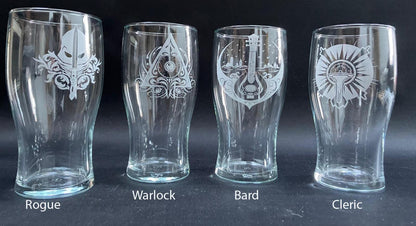 Engraved DnD Character  Pint Glasses choose from 12 designs