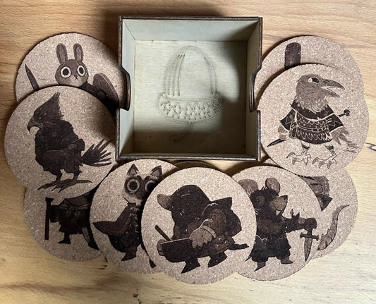 10 x Root theme Coasters and Box