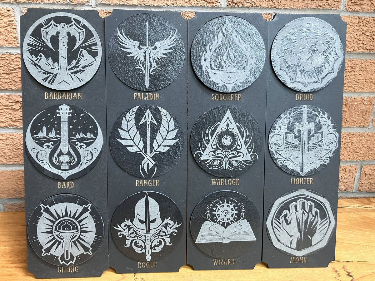 DnD Character Class Slate Coaster, 12 Designs