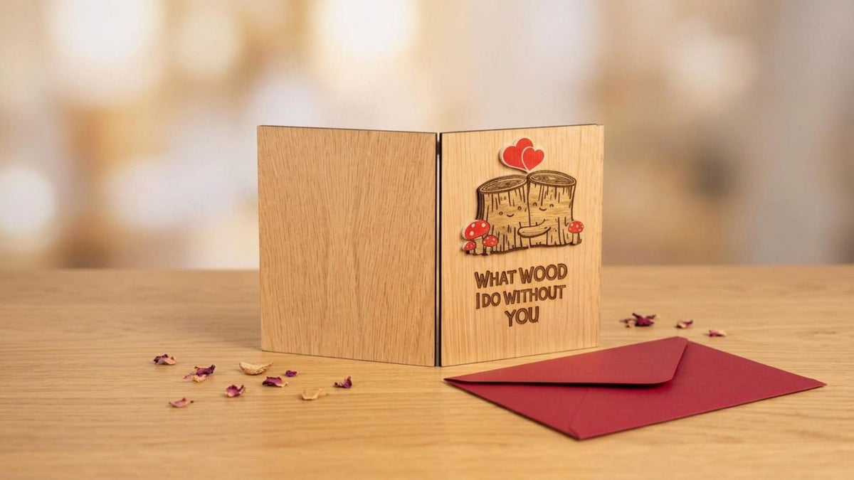 Anniversary Card - What Wood I Do Without You - Tree Anniversary Card - Cute Funny Wooden Engraved Keepsake & Envelope