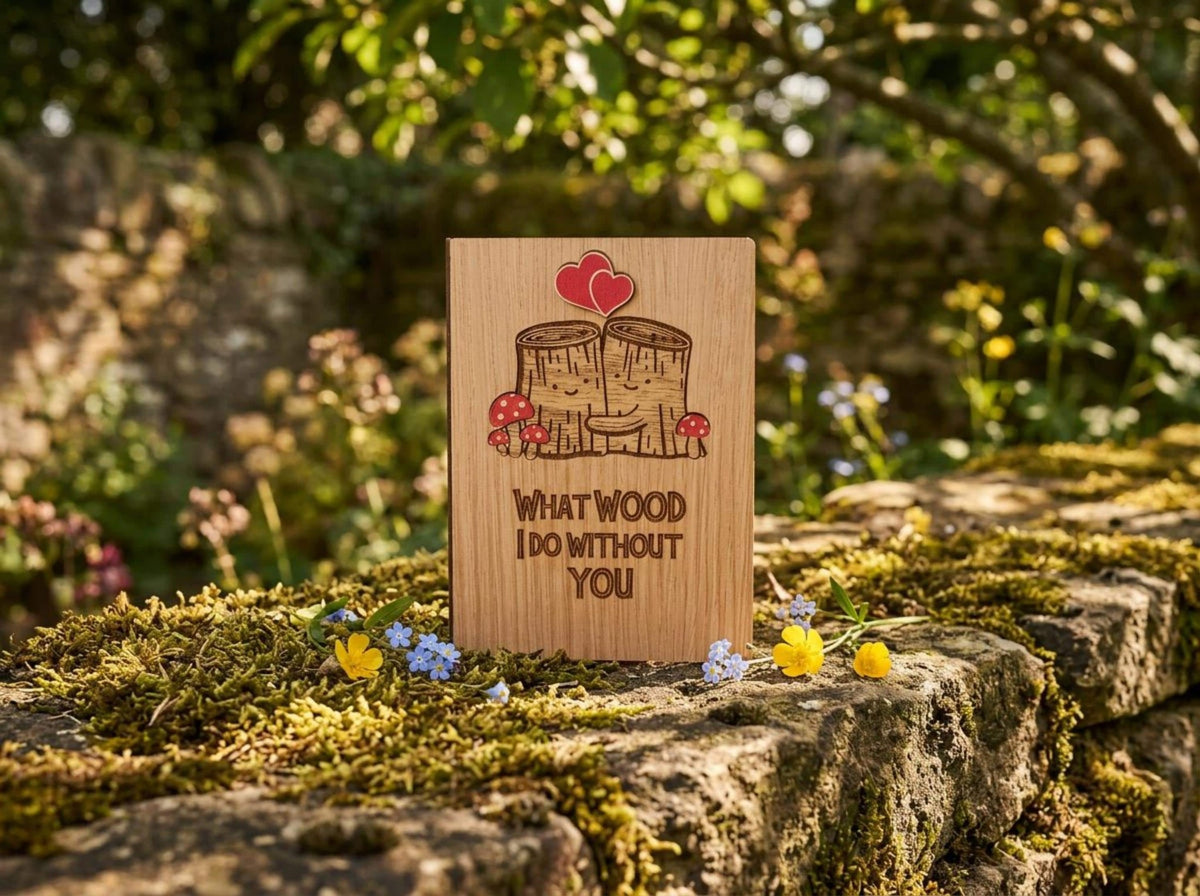 Anniversary Card - What Wood I Do Without You - Tree Anniversary Card - Cute Funny Wooden Engraved Keepsake & Envelope
