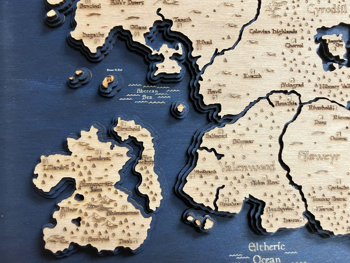 Tamriel 3D Relief Map Wooden Wall Art, another view