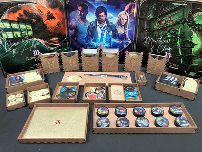 Among Cultists Kickstarter + expansions - Board Game inserts - Sleeved - with no lid lift.