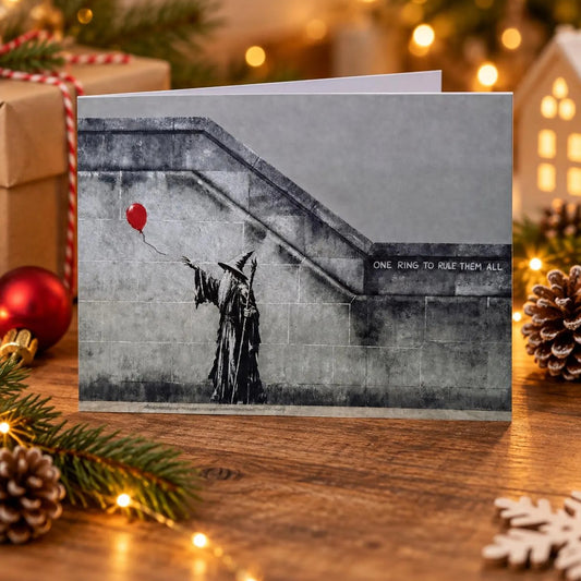Wizard and Balloon Street Art Christmas Card