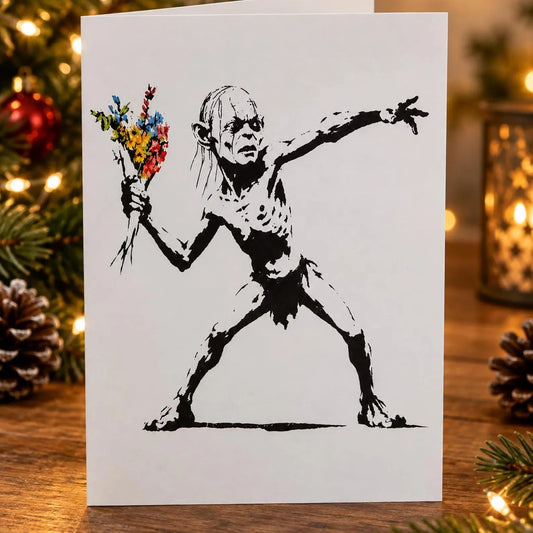 Creature Throwing Flowers Street Art Christmas Card