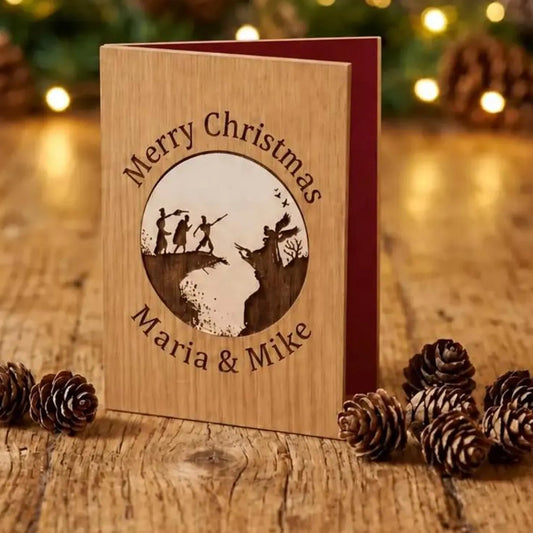 Three Brothers Wooden Christmas Card, Personalised